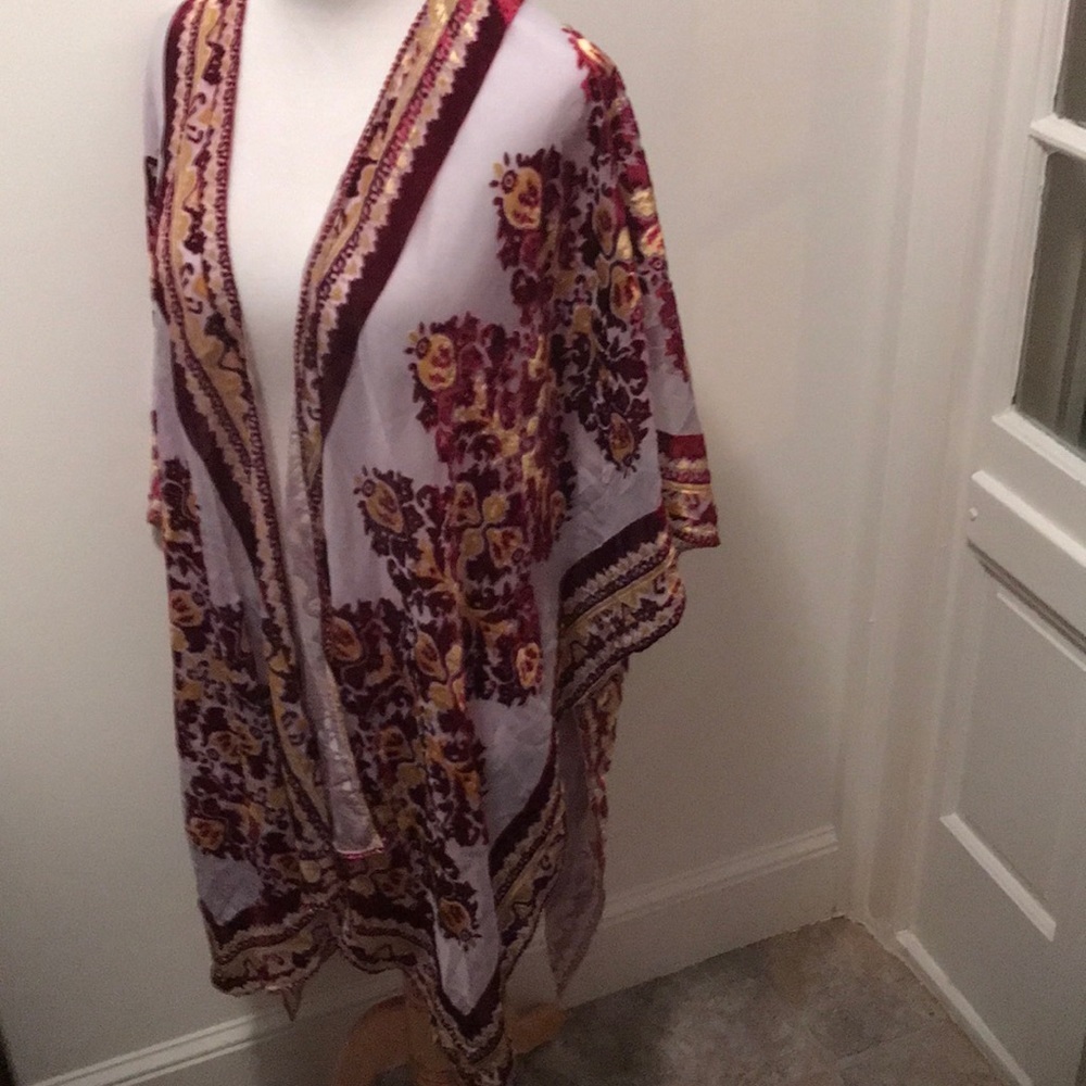 NWT Free People Red/Gold MUSE Burn Out Kimono O/S - Picture 10 of 11